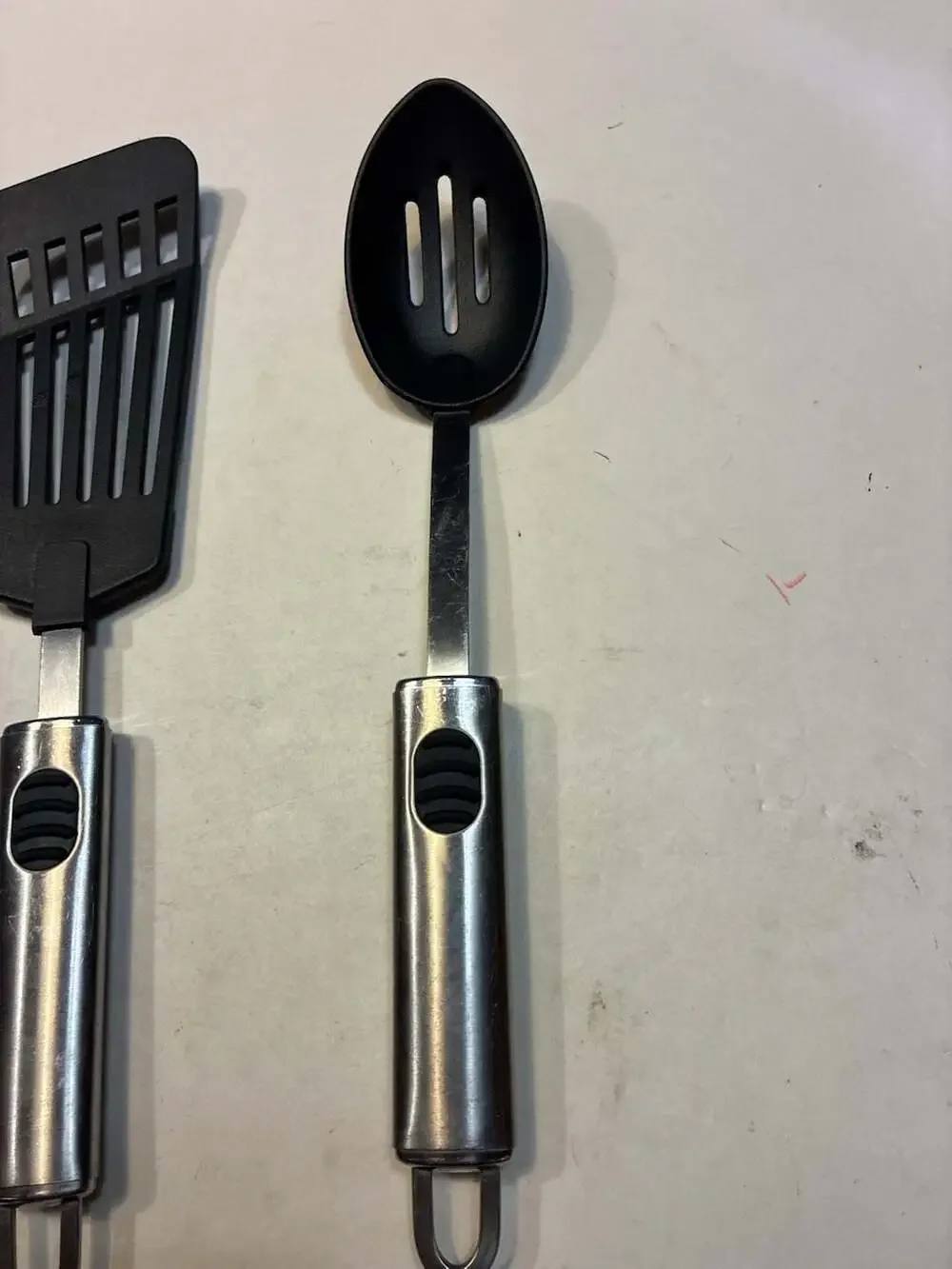 Lot of 2 Oneida Stainless Steel Slotted Serving Spoon and spatula with Black Nyl